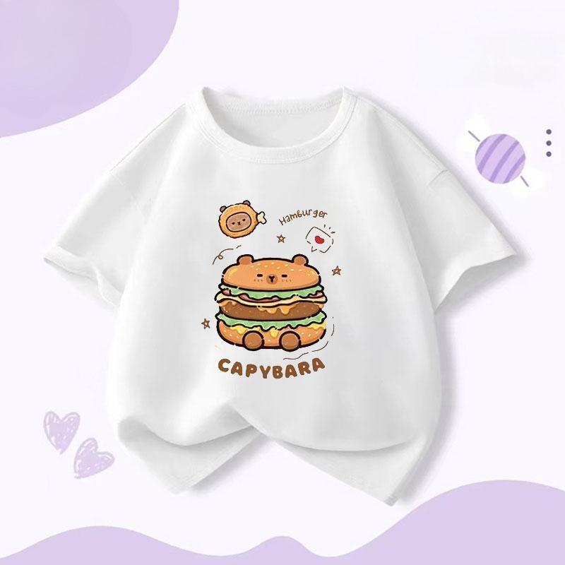 Dětské volné oblečení Tričko s krátkým rukávem Chlapci Dívky Bavlněné s kulatým výstřihem Topy Tričko Léto Dětské oblečení Roztomilý potisk kapybary
