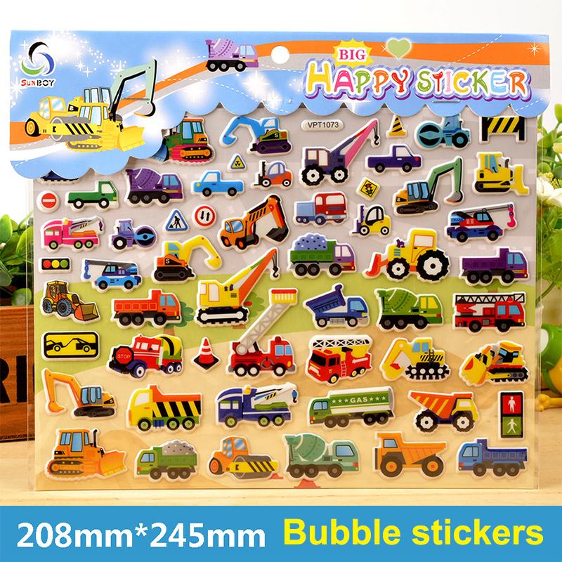 3D Bubble Sticker Car Truck Plane Traffic Waterproof Cartoon Anime Stickers For Girl Boy Kids Funny Educational Toys