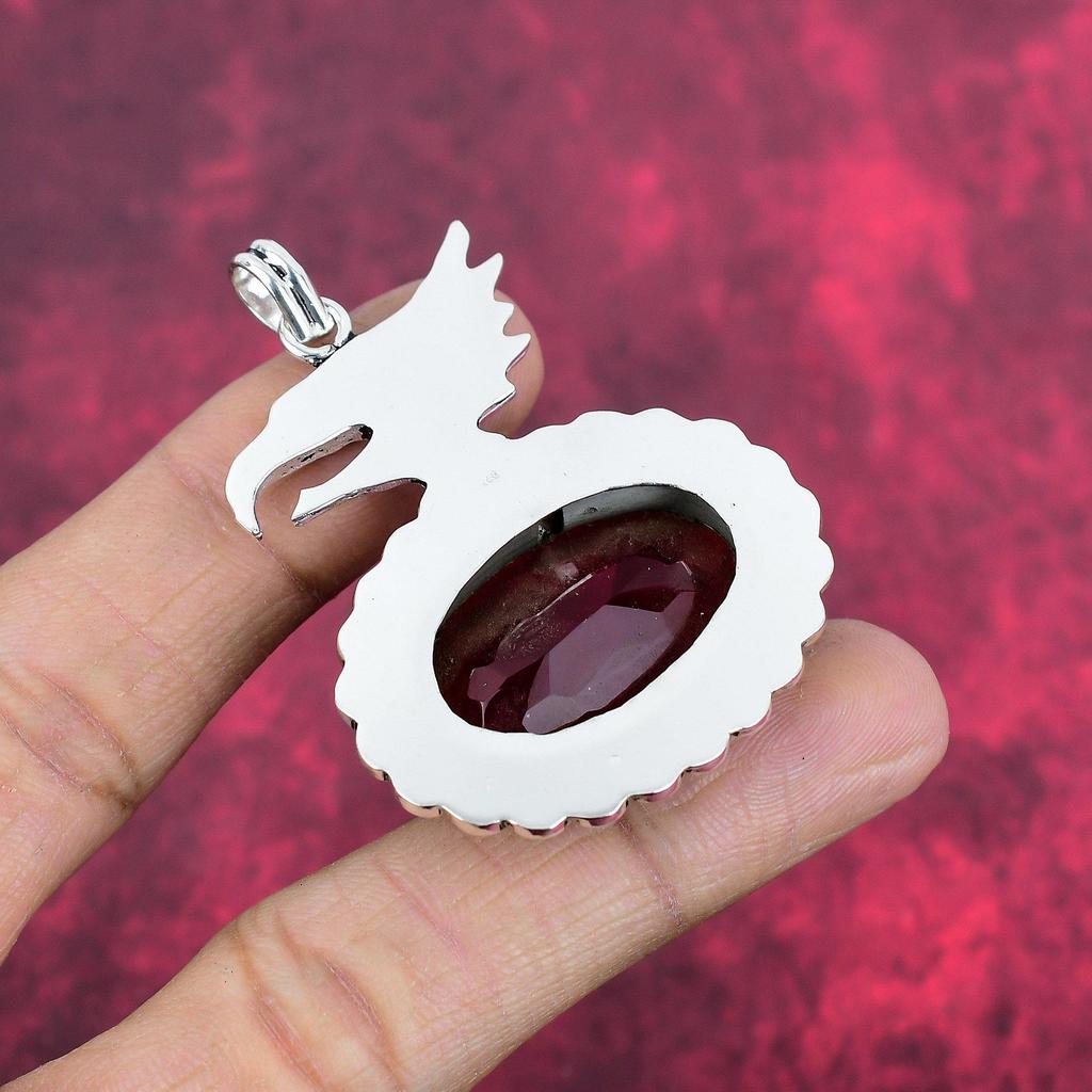 Granat 925 Massiv Sterlingsilber Anhänger, Handgefertigter Edelsteinanhänger Schmuck, Geschenke für Ehefrau Brandneuer Anhänger