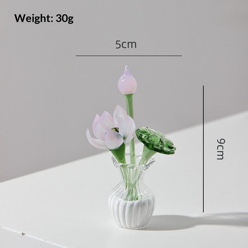 Handmade Glass Mini Flower Ornament Art Glass Artificial Flower With Small Vase Tabletop Decoration For Home Desktop Gift