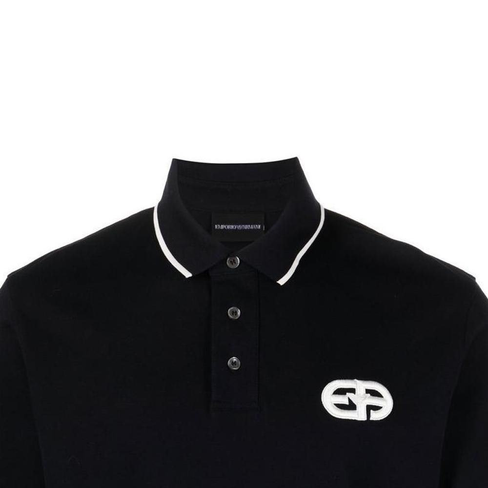 Emporio Armani FW22 Color Block Striped Logo Print Short Sleeve Polo Shirt Men polo shirts Black 6L1FA5-1JTKZ-0999