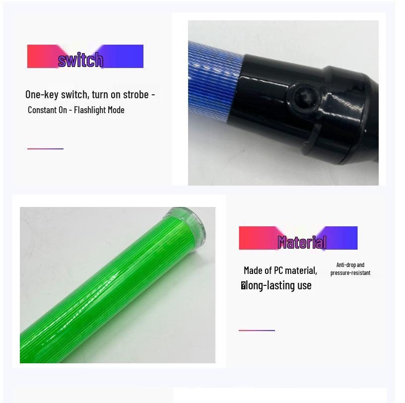 54CM LED Red Blue Flashing Traffic Control Baton - Rechargeable Glow Stick for Concerts and Fire Evacuation. Green - Battery Version (No Battery)