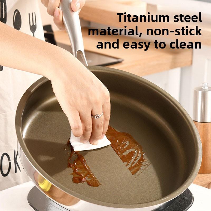 Titanium Nonstick Frying Pan Skillet 316 Stainless Steel Pan with Cool Touch Handle Compatible with All Cooktops