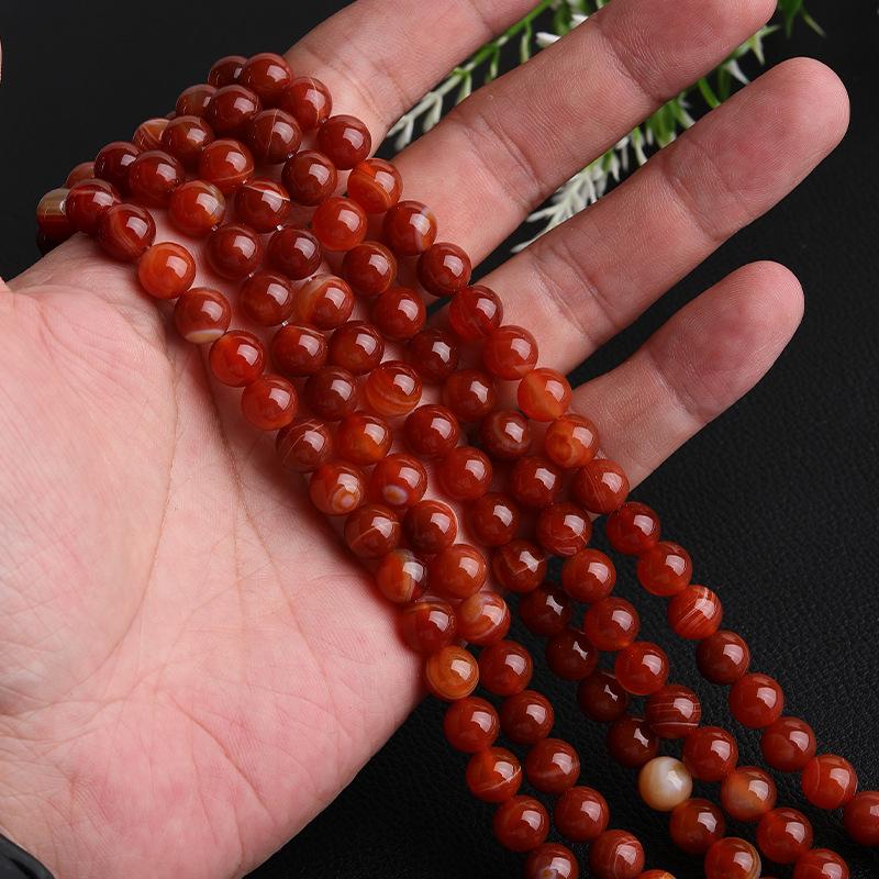 Red Striped Agate Round Beads for DIY Bracelets - Natural Semi-Finished Accessories