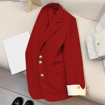 Women Suit Coat Lapel Long Sleeve Single Breasted Suit Jacket with Flap