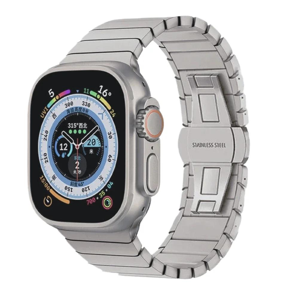 Stainless Steel Strap For Apple Watch Band Ultra 3/2/1 49mm 45mm 41mm 44mm 42mm 46mm Metal Link Bracelet iWatch 11 10 9 8 7 6 5