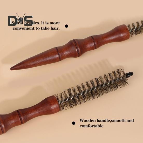 Liten villsvinbust rund børste med trehåndtak Naturlig bust Menn Kvinner Kort tynt hår Krølling Føntørking Detangling stylingbørste