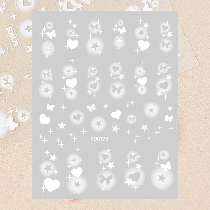 Smudged Semi-Transparent Hollow Butterfly Manicure Sticker, Love Star White Spray-Free Nude Nail Decorative Sticker