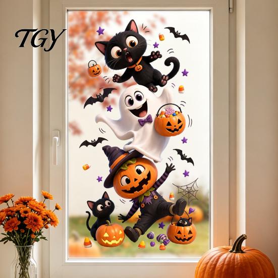 Flexible PVC Window Coverings Halloween Clings, Waterproof Static Decals,Removable Festive Wall Stickers, Creative Holiday Gift Stickers Animals/Ghost