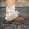 Women's Furry Leather Snow Boots - Thick Sole, Closed Toe, Non-Slip, Warm Slippers