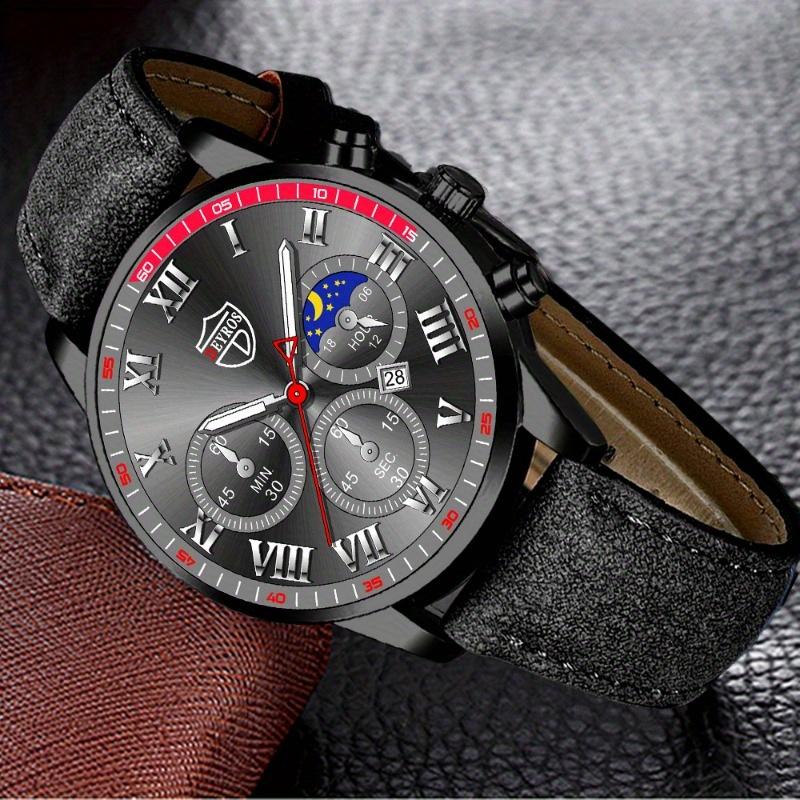 2PCS Set DEYROS Fashion Student Watch Business Men leather Strap Calendar Watch New Men Quartz Watch&Bracelet Men Gift