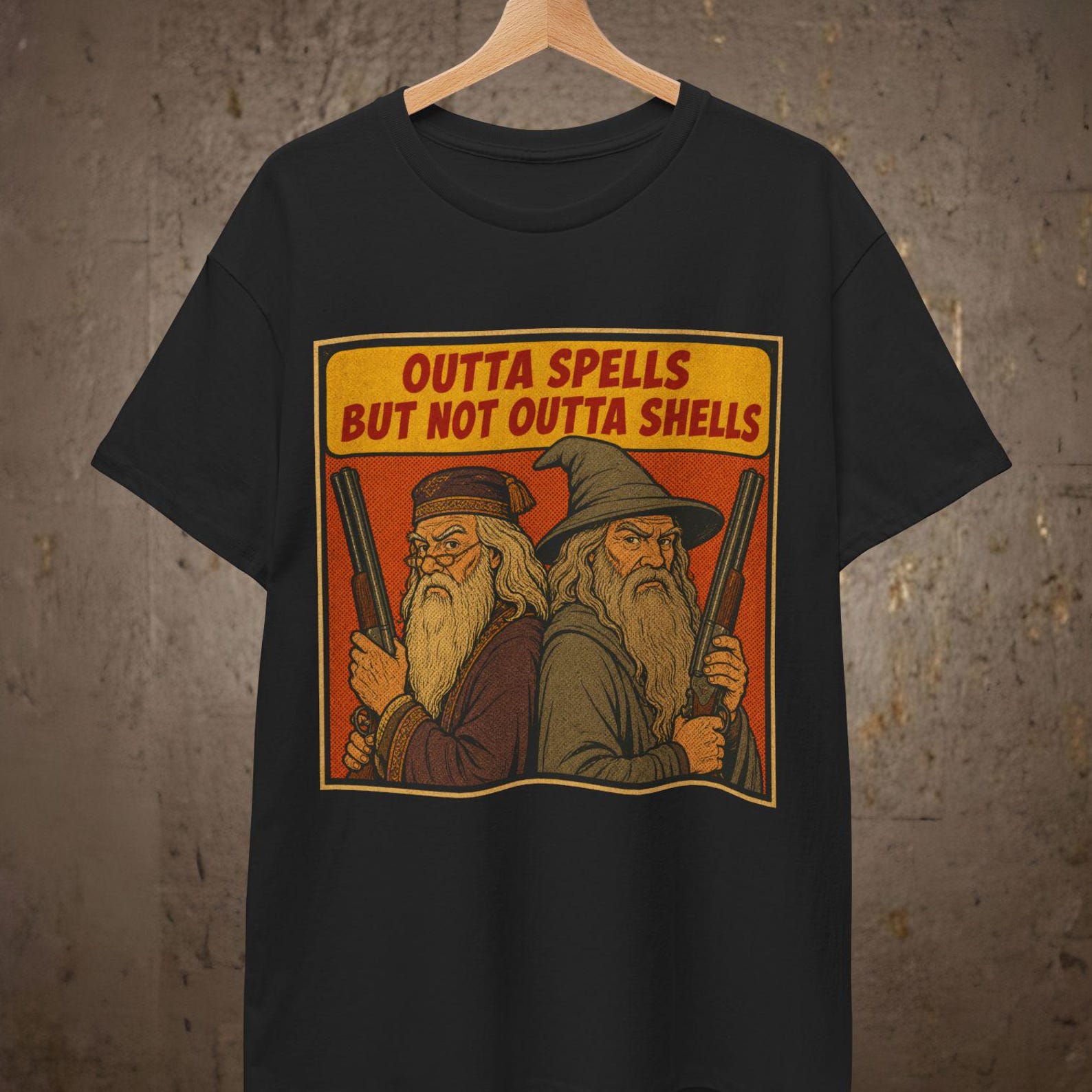 Funny Wizard T shirt | Outta Spells But Not Outta Shells | Fantasy Magic Tee 2XL
