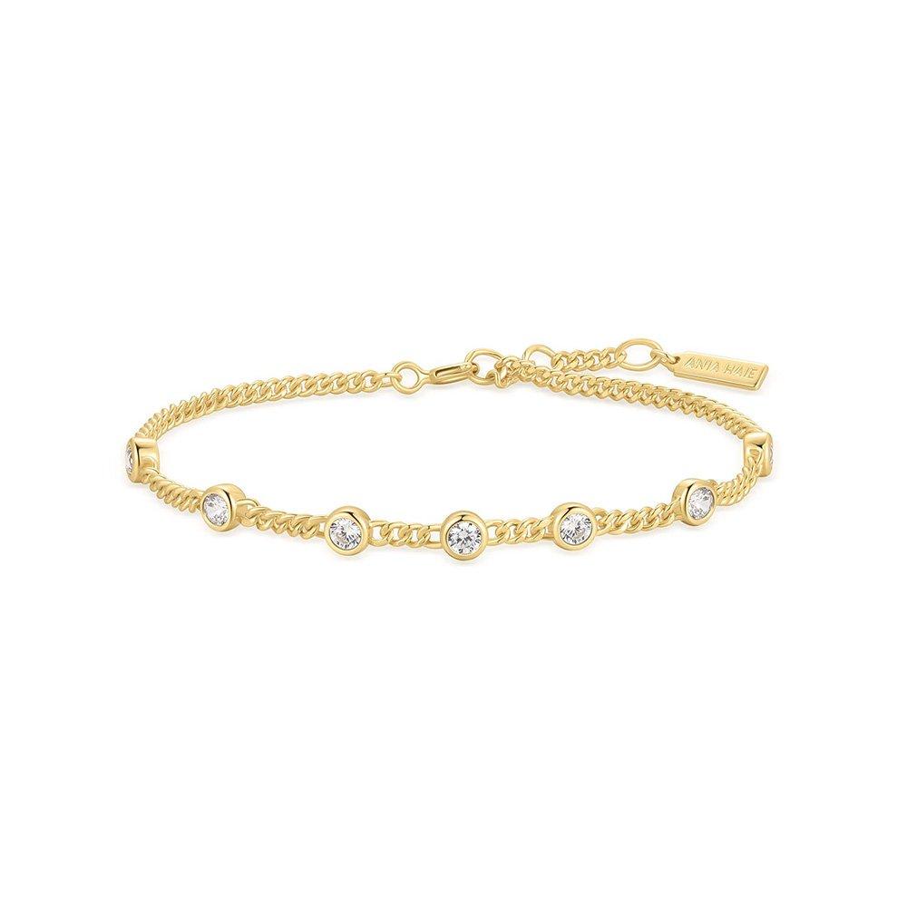 Gold Multi-Station Round Stone Chain 925 Silver Bracelet B066-05G