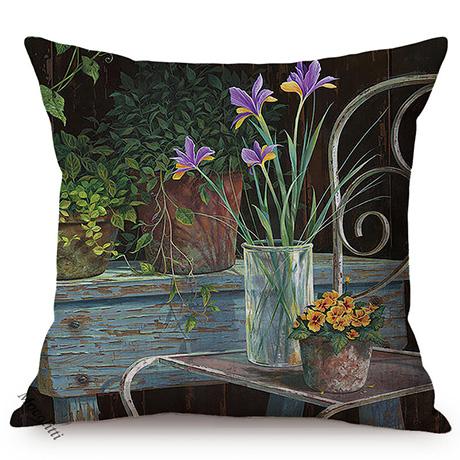 Spring Rural Landscape Pattern Sofa Decorative Cushion Cover Quiet Creek Florals Scenery Cotton Linen Throw Pillow Case Cojines