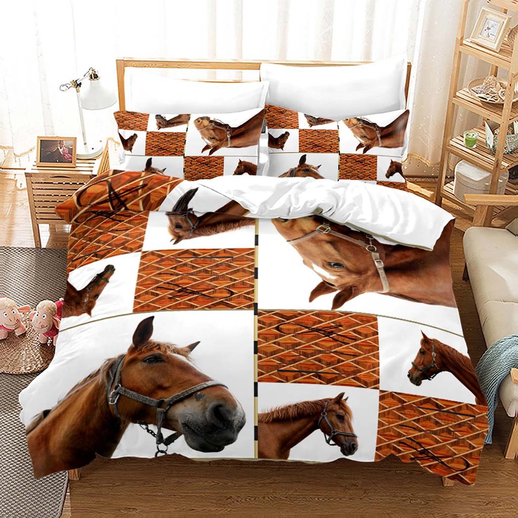 3D Animal Horse Bedding Set for Boys and Girls, Down Duvet Cover Pillowcase 2/3pc, Single Double Bed, Luxury Home Textile Duvet Cover Set, Gift