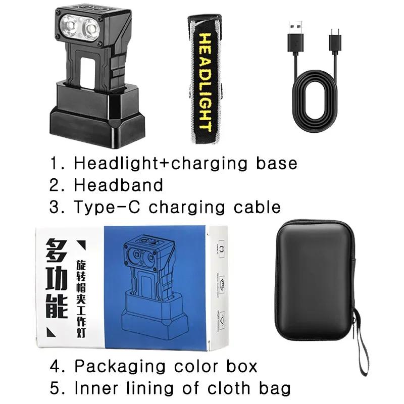 180° Powerful EDC LED Flashlight Portable Keychain Torch Sensor Headlamp Rechargeable Magnet Work Light Camping Fishing Lantern