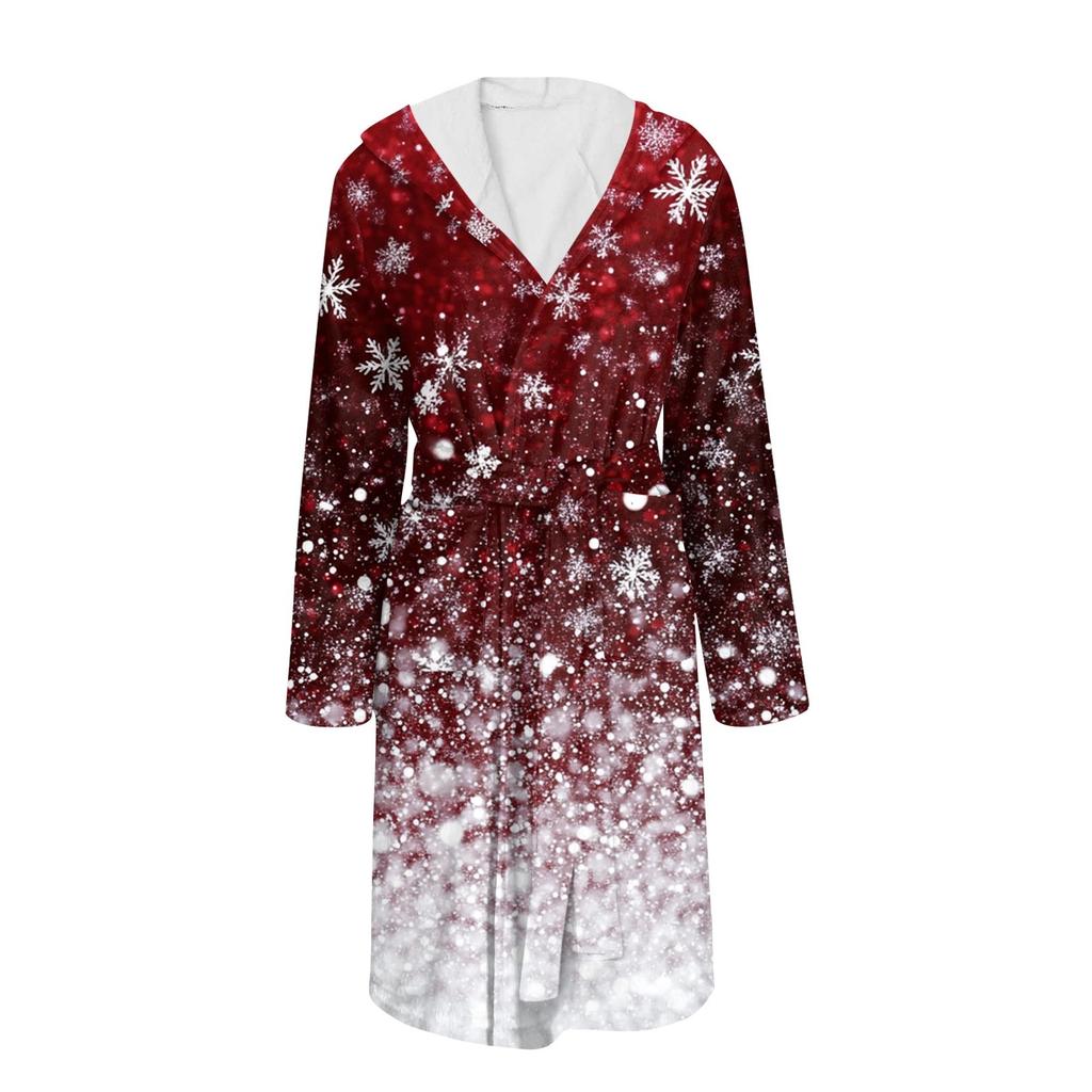 Bathrobe For Men And Women Christmas Printed Flannel Bathrobe Absorbent Quick-drying Cotton Nightgown