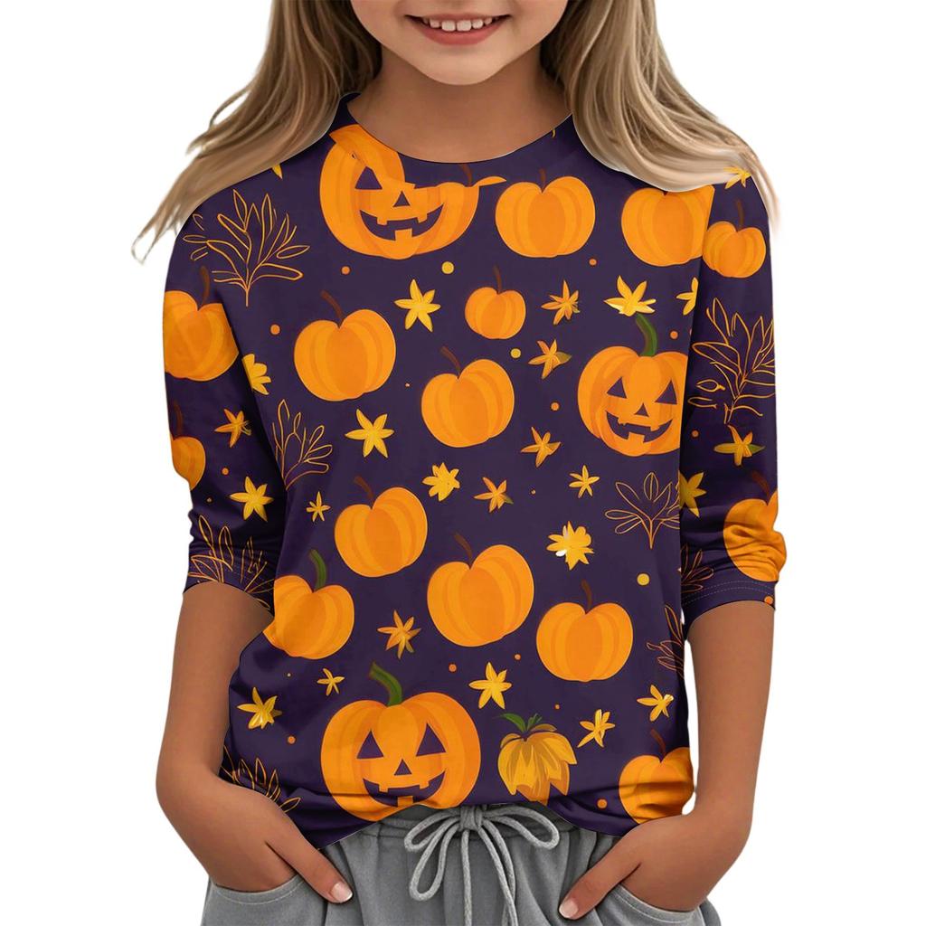 Children's Casual Three-quarter Sleeve Round Neck Top