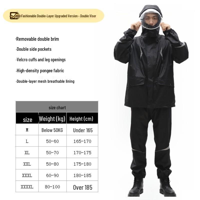 Thickened Full-Body Stormproof Raincoat and Pants - Reflective, Lengthened Set for Cycling and Riding