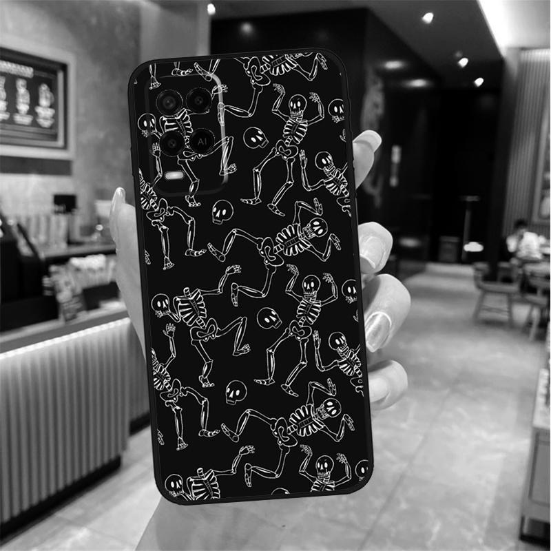 Black Aesthetic Skeleton Digital Case For Oppo A98 A18 A38 A58 A78 A60 A80 A40 A96 A76 A16 A94 A74 A54 A15 A17 A57 A77 A5 Pro