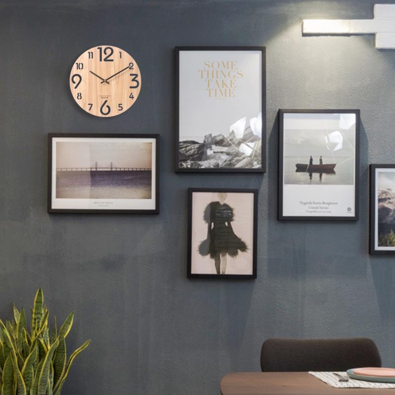 Fashionable Nordic Simple Wooden Wall Clock, Living Room Round Wooden Clock, Fiber Board, Creative Clock
