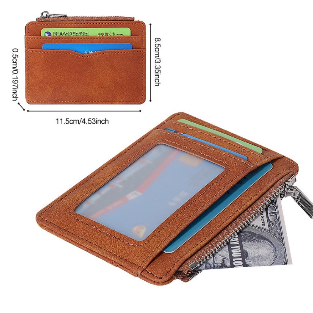 Short Men's Card Wallet PU Leather Transparent Window Mini Business Purse Multi-card Frosted Zipper Credit Card Holder Men's Use