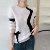 Women's Cashmere Color Block Round Neck Pullover Sweater - Elegant Style, Warm Knit