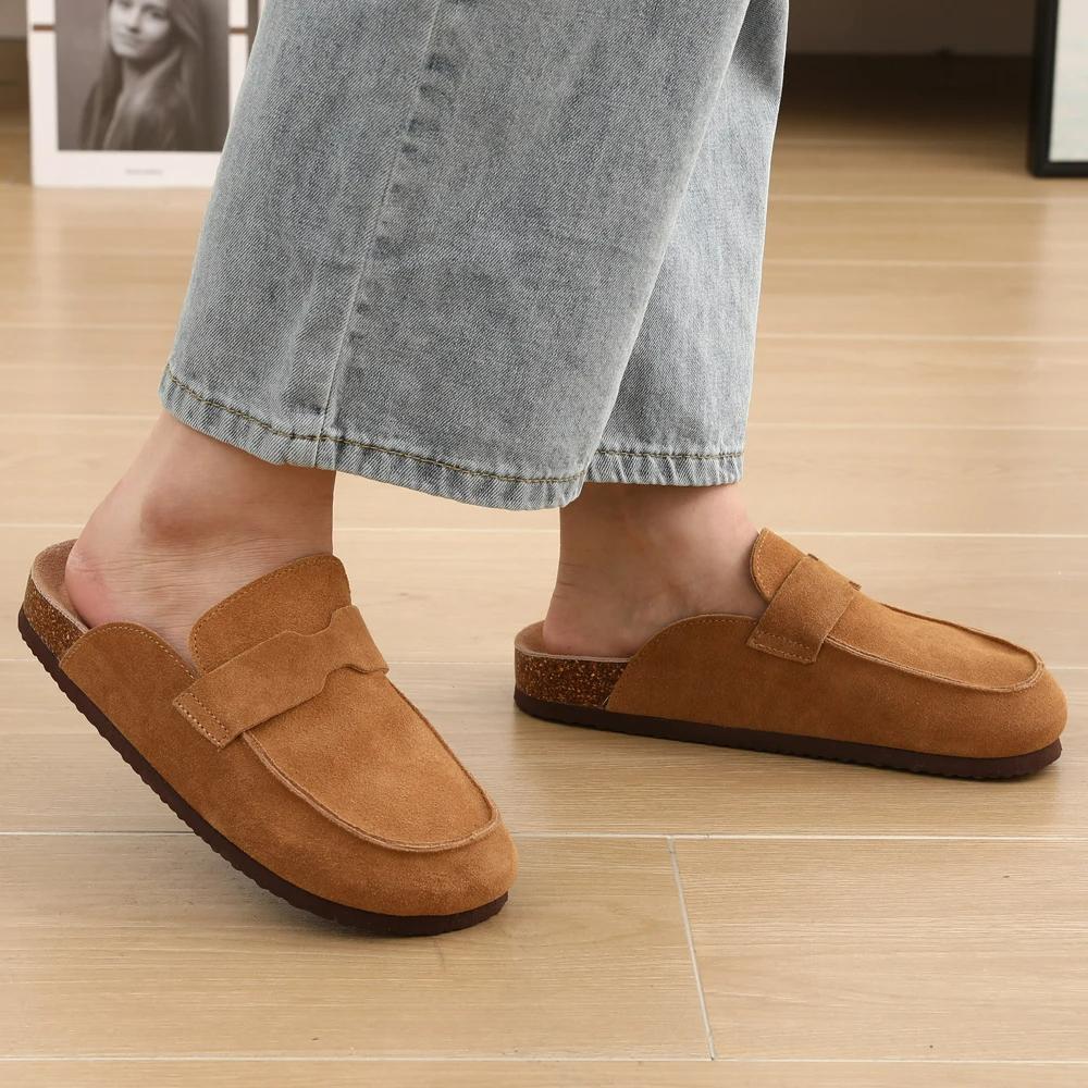 Fashion Crestar Fashion Clogs For Women Suede Leather Mules Slippers New Solid color Classic Antislip Cork Clogs Shoes With Arch Support