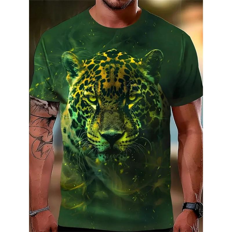 Men's T-shirt Men's Fashion Leopard Print Animal Print Casual Short Sleeved Round Neck T-shirt Loose Top
