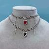 Punk Gothic Red Heart & Sword Pendant Choker Necklace Silver Color Cuban Chain for Women Men Party Daily Y2K Aesthetic Jewelry