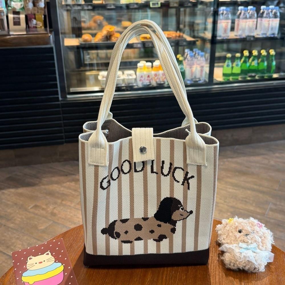 Large Capacity Knitted Bucket Handbag Lightweight Handheld Bag Cartoon Tote Bag  Casual Use