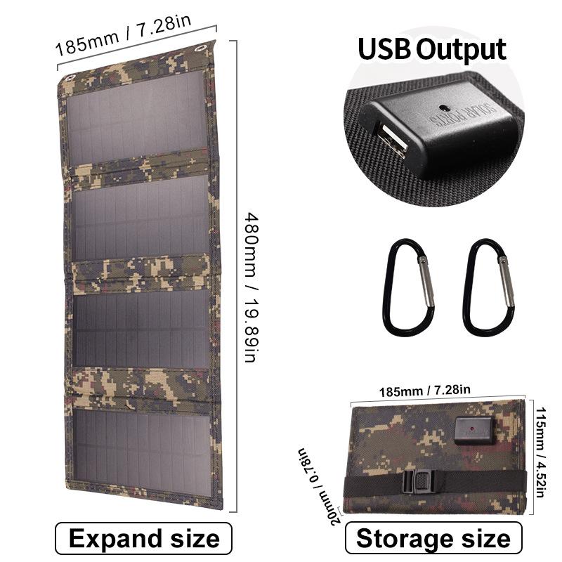 Solar Panel USB Charging Folding Bag Outdoor Camping Mobile Phone Folding Battery Charging Board 5V10W20W
