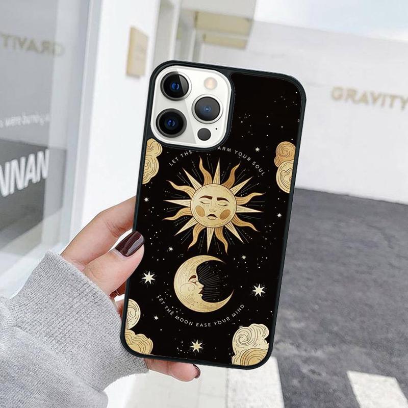 Black Frosted Hand Holding Sun Moon Face Phone Case For iPhone 17 Air 15 16 Cover 11 13 14 Pro Max 12 Plus Max XR