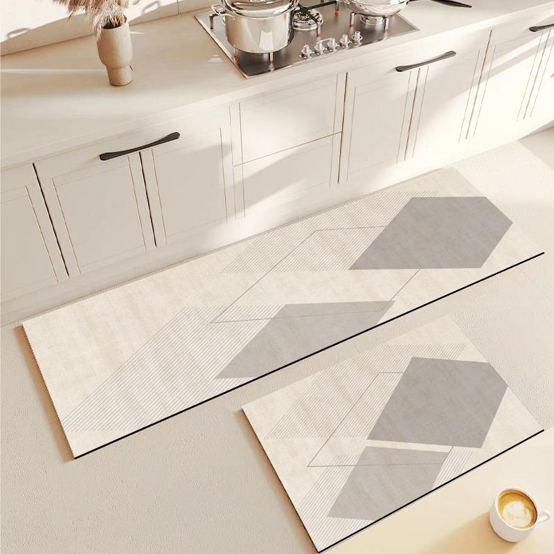 Kitchen Floor Mat Anti-slip Oil-proof Carpet Pvc Leather Foot Mats Gray Geometric Long Strip Rug Modern Style Home Decor Rugs