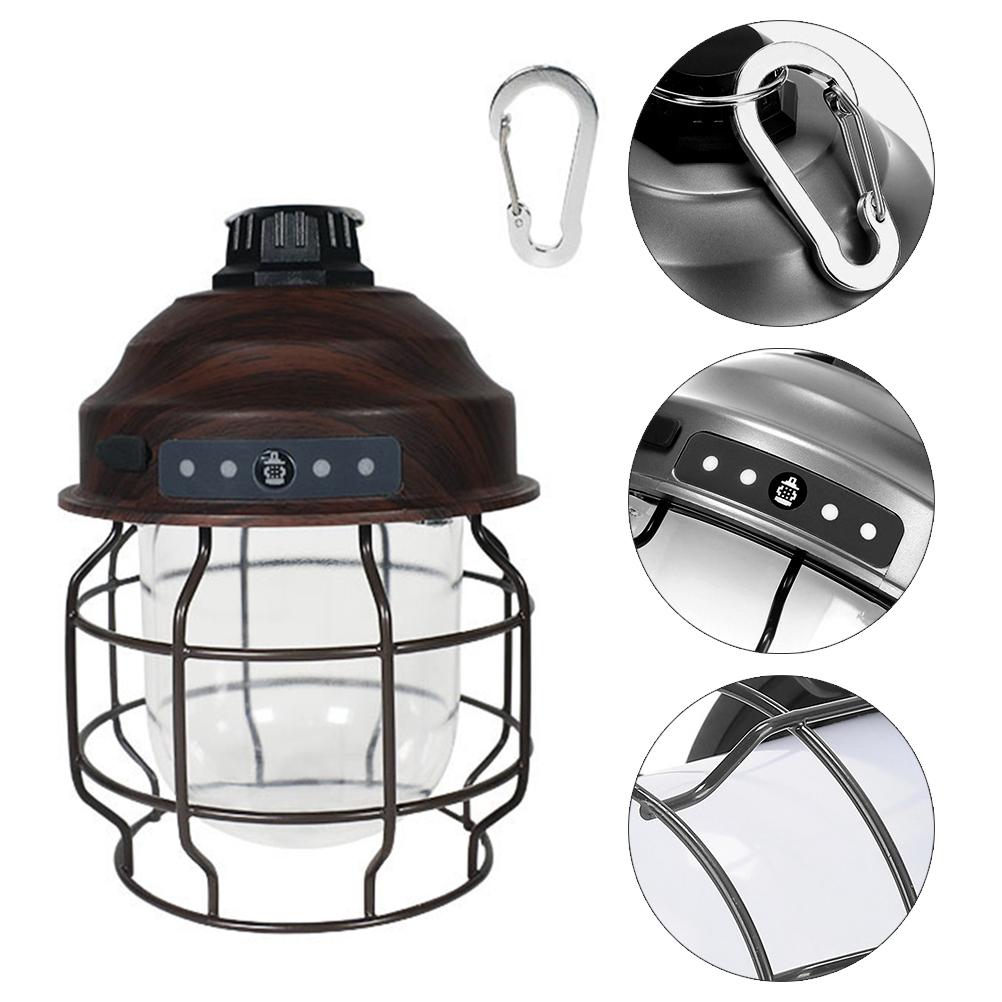 LED Vintage Lantern Outdoor Hanging Camping Lanterns Portable Rechargeable Tent Light with Carabiner Antique Night