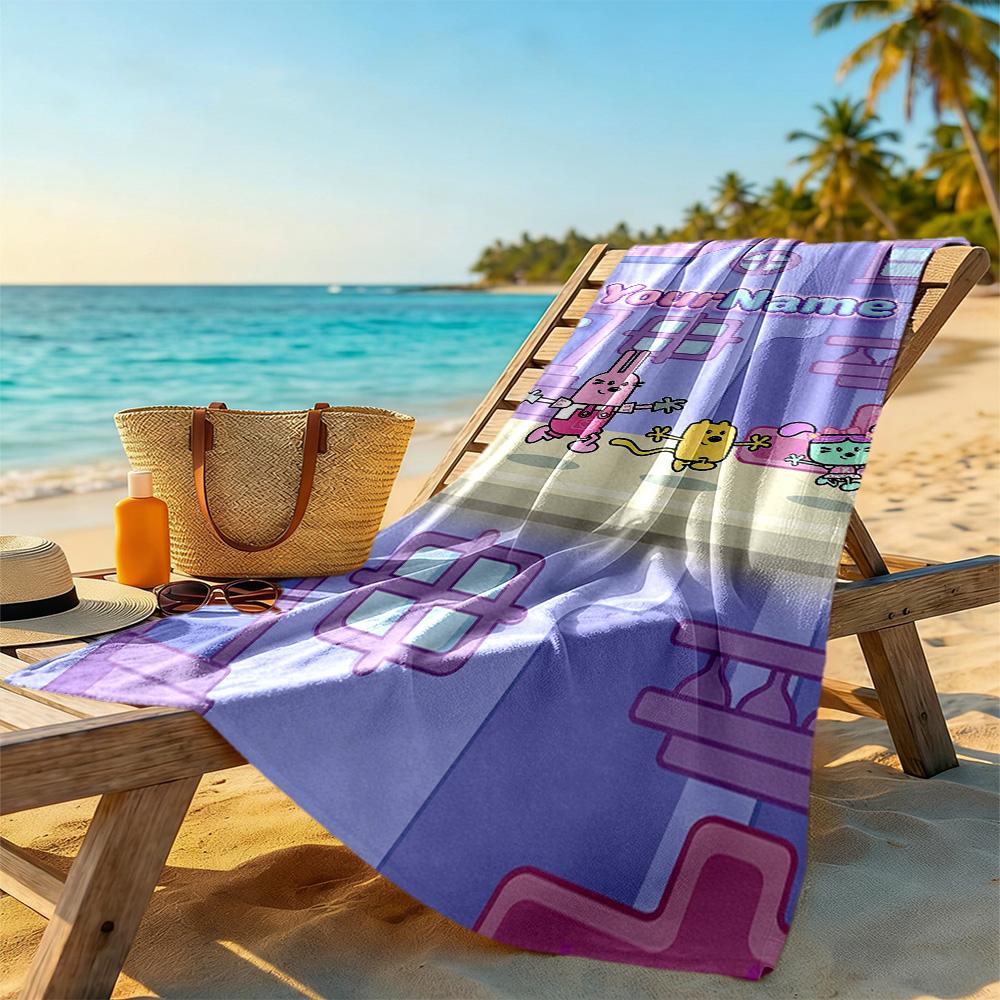 Wow! Wow! Wubbzy Customize Your Name Beach Towel Quick-Dry Soft Microfiber Ideal for Travel Outdoor Swim Pool Yoga Surf Camping Hiking Gym Gift Holida