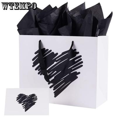4pcs Grands Sacs Cadeaux Boîtes à Friandises pour Mariage Fête des Mères Fête d'Anniversaire Blanc Noir Cœur Sacs d'Emballage Cadeaux pour le Shopping