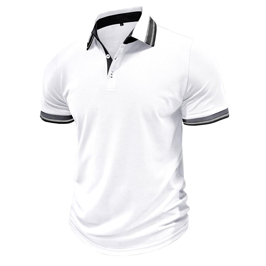 Men’s T-shirts Color Block Short Sleeves Polo Shirts Lapel Collar Tops Daily Casual Summer Menswear Tennis Golf Shirt