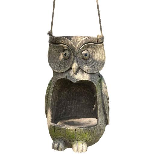 Mangeoire à oiseaux Chouette en résine Résistante aux intempéries Mangeoire à oiseaux d'extérieur et Jardinière Mangeoire à oiseaux Chouette décorative à suspendre pour la décoration du jardin arrière