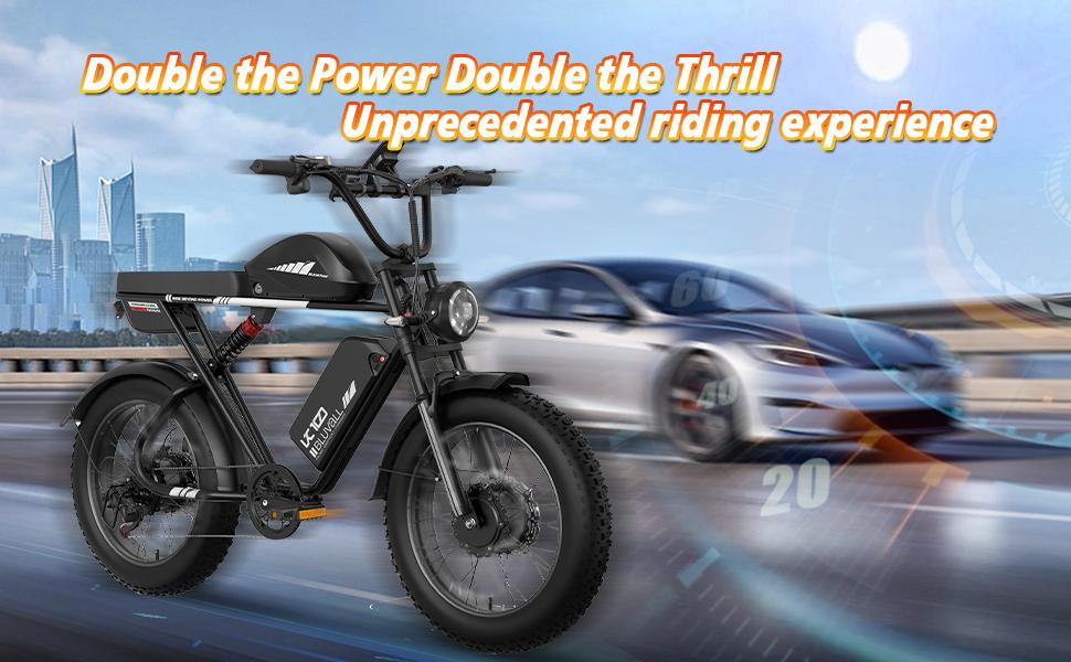Bluvall K10 Elektrofahrrad Spitze 3000W Doppelmotor 52V 43Ah Doppelbatterie 20 Zoll Dicke Reifen Vollfederung E-Bike für Erwachsene