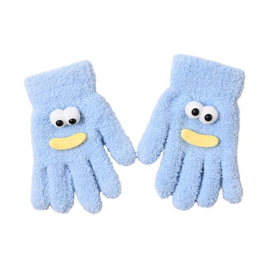 

1 пара женских перчаток из кораллового флиса, мультяшные глаза, рты-сосиски, пятипалые термоперчатки, для улицы, для велоспорта, для холодной погоды, зимние, теплые, толстые перчатки светло-синий