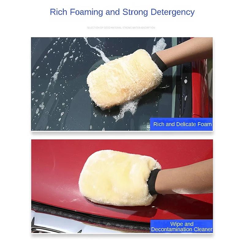Microfiber Car Wash Mitt No Scratch Soft Fluffy Plush High Foam Absorbent Glove for SUV Truck Motorcycle Washing