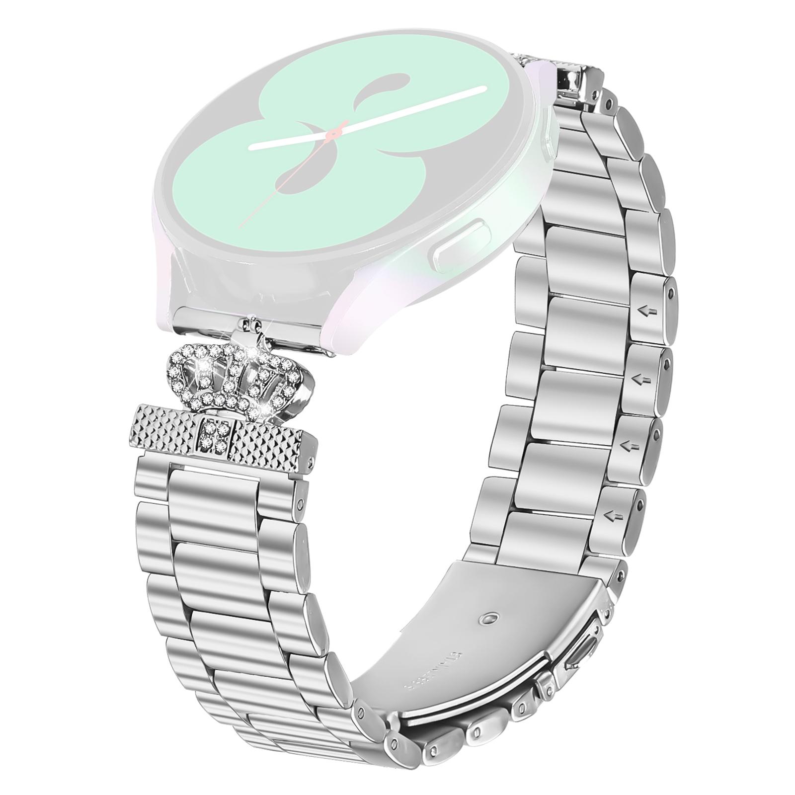 

For Huami Amazfit Bip U Stainless Steel Strap Crown Shape Rhinestone Decor Silver Watch Band A