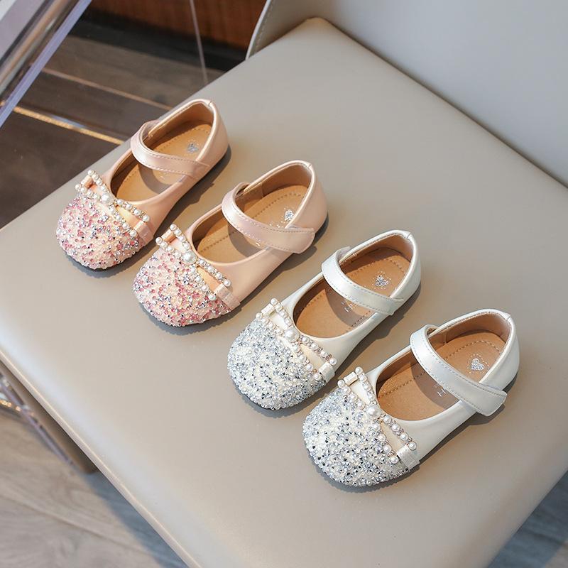 Bow pearl soft sole Korean version of crystal shoes rhinestone small fragrant single shoes 2025 spring and autumn new girls princess shoes