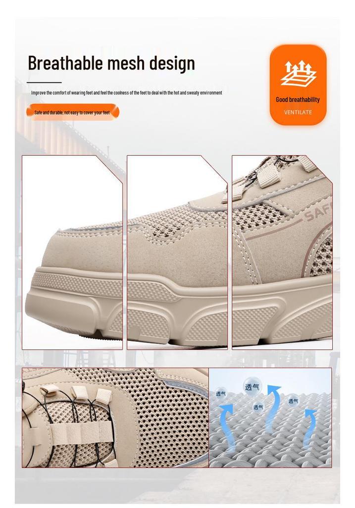 Men's Lightweight Steel Toe Safety Shoes: Breathable, Anti-Smash, Anti-Puncture, Comfortable, Wear-Resistant Labor Protection Footwear.