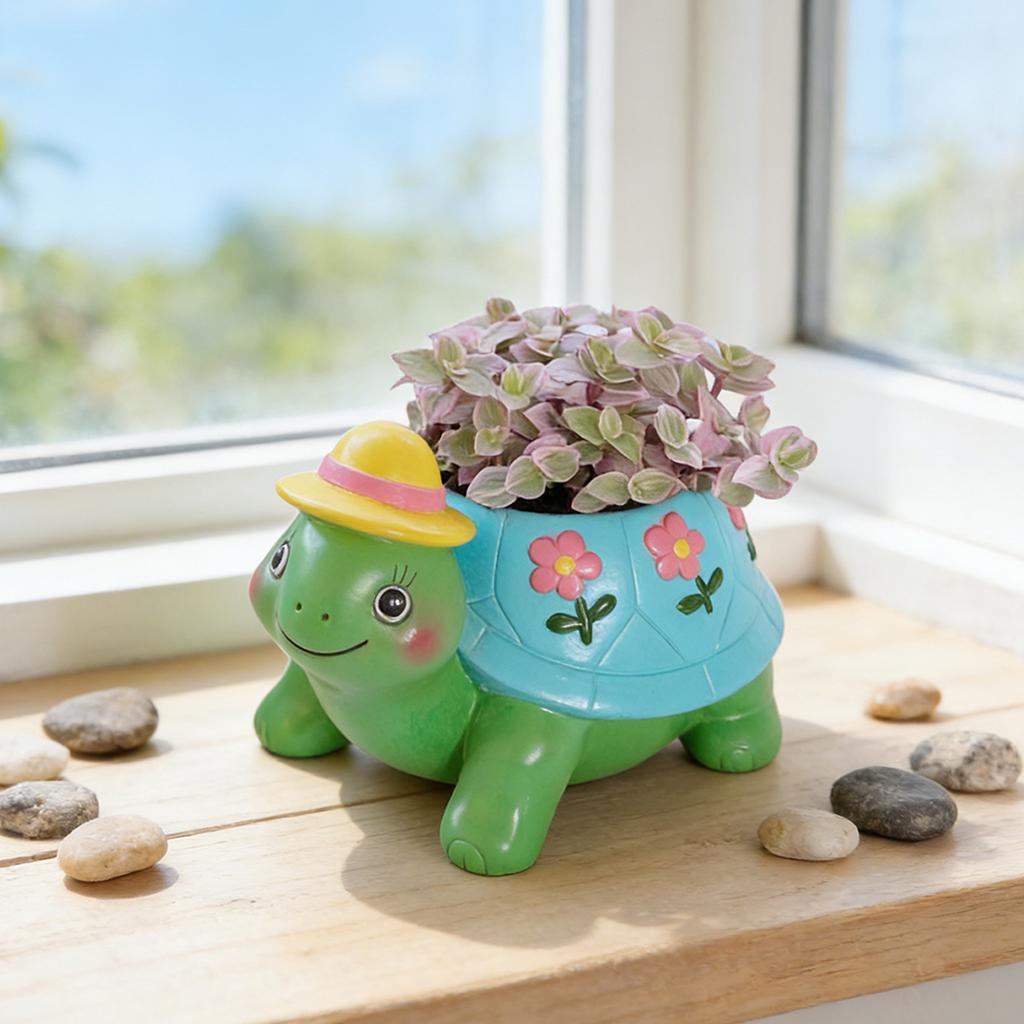 1 cute turtle flowerpot, fun home windowsill animal shaped flowerpot, hand-painted resin handicraft