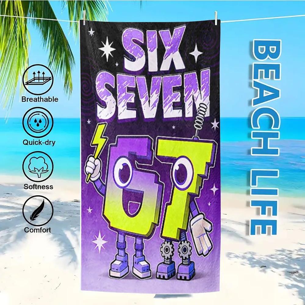 1 Stück Süßes Sechs & Sieben Zeichen Pixel Art Strandtuch, Schnelltrocknend Atmungsaktiv Sandfrei Stranddecke Für Sommerurlaub