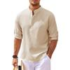 Men's Long Sleeved Stand Up Collar Plaid Casual Shirt