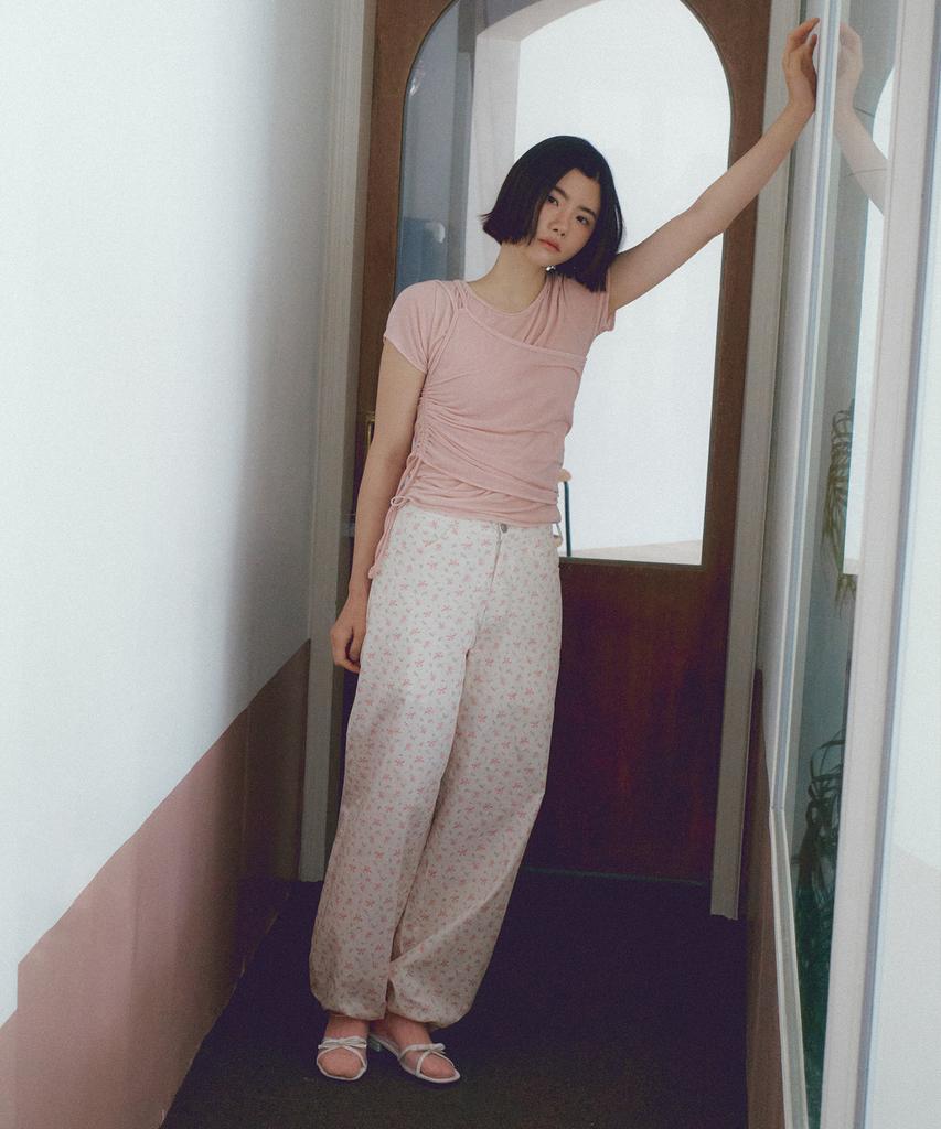 REORG Asp Floral Banding String Pants Light Pink