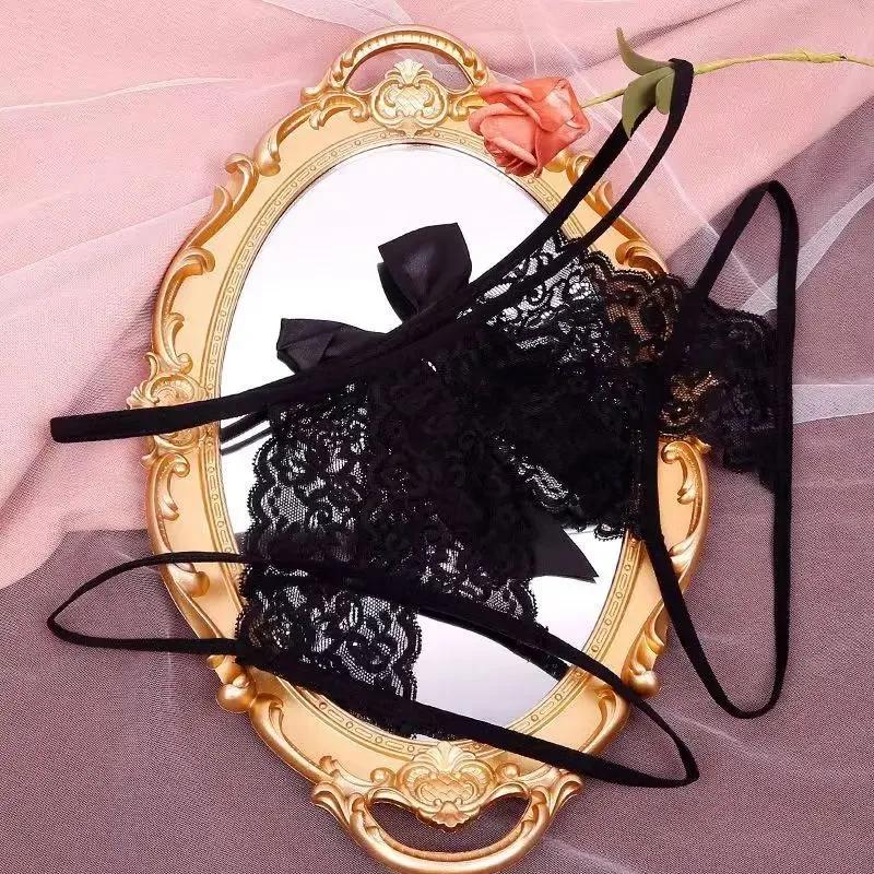 Sexy Women's Detachable Three Point Two-piece Set Open Crotch Mini Panties Lace Lingerie Thong Strap Underwear